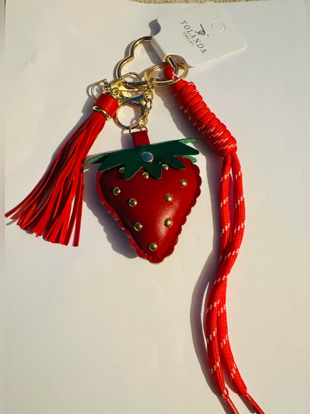 Red Faux Leather Studded Strawberry Bagcharm/Keychain